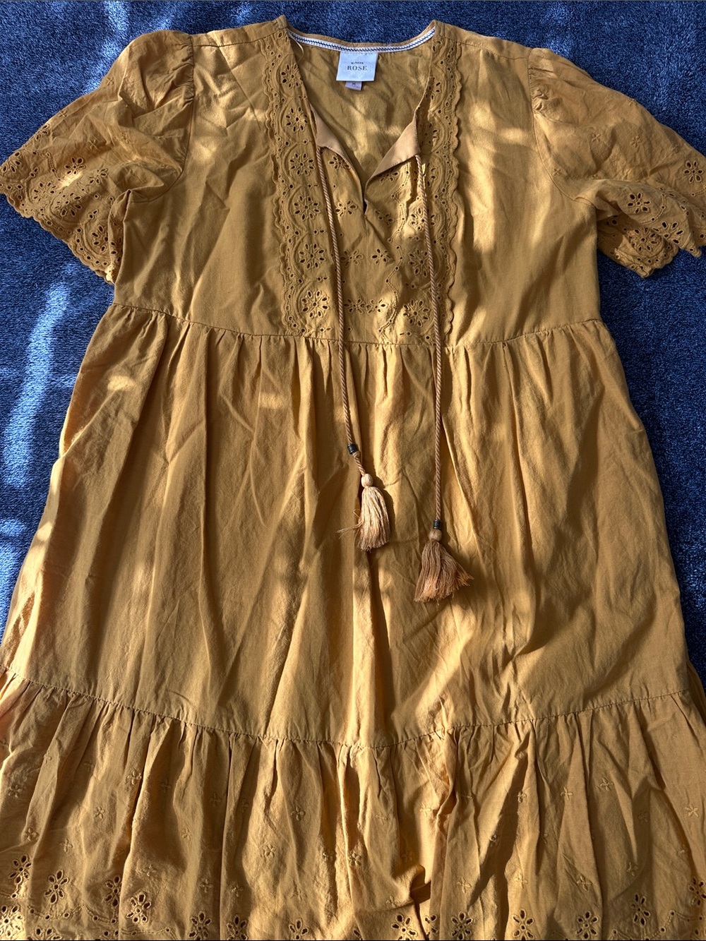 Knox Rose Mustard Eyelet Tassel Cotton Dress
